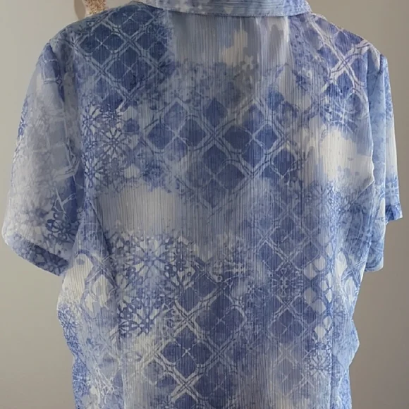 Alfred Dunner Blue Patterned Sheer Blouse - Picture 6 of 8